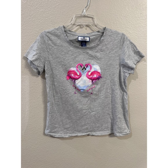 Island Collection Stella Parker Gray Flamingo Heart Graphic T-Shirt - Picture 1 of 4